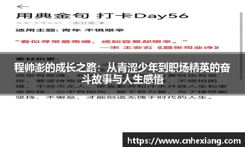 程帅澎的成长之路：从青涩少年到职场精英的奋斗故事与人生感悟